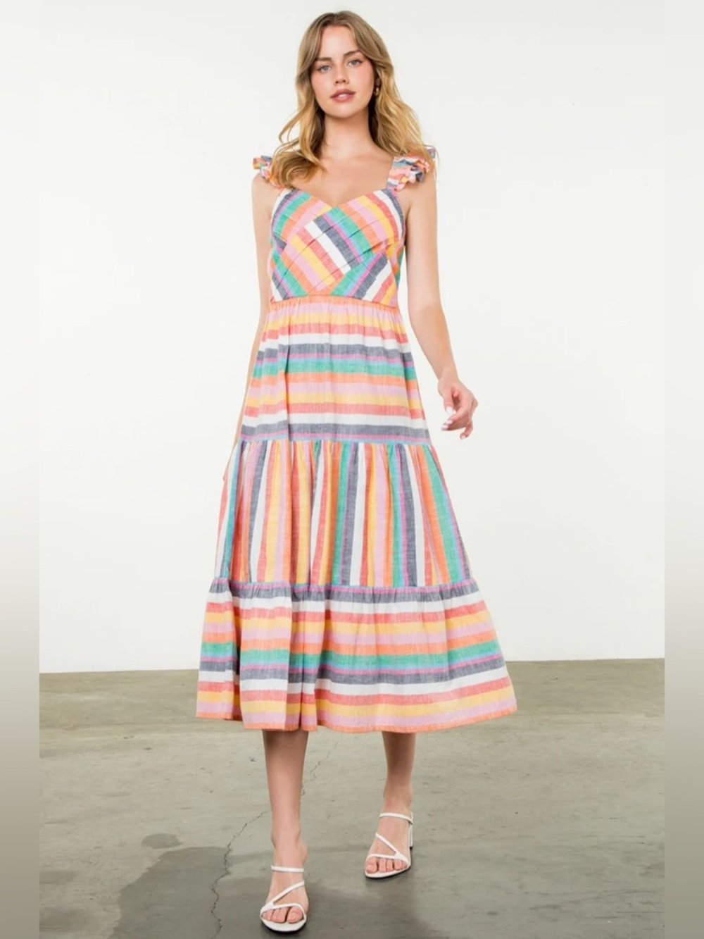 Euc THML lolli striped midi  dress in multi colored size small